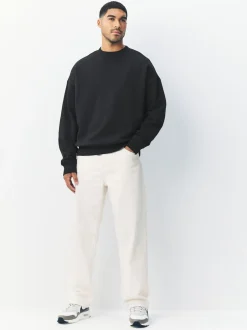 Next Noir - Oversize - Sweat-shirt épais à Col rond riche en coton