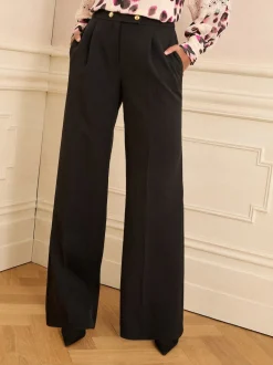 Love & Roses Noir - Pantalon large à boutons Sale