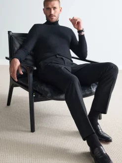 Next Noir - Pantalon Signature Smart en laine italienne texturée avec pattes d'ajustement sur les côtés Discount