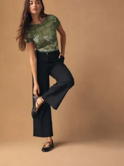 Next Noir - Pantalons intelligents à jambe large en lin Blend Sale