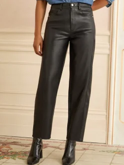 Love & Roses Noir - Pantalons Coupe ballon en similicuir New