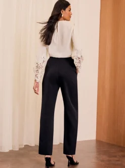 Love & Roses Noir - Pantalons Coupe droite Online