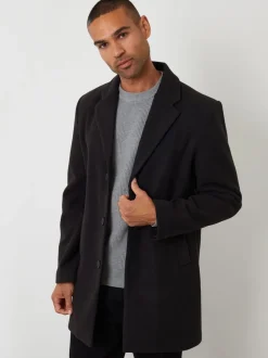 Threadbare Noir - Pardessus en fausse laine Sale