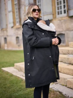 Seraphine Noir - Parka de maternité et de bébé 3 en 1 avec doublure en imitation peau de mouton Hot