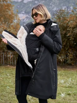 Seraphine Noir - Parka de maternité et de bébé 3 en 1 avec doublure en imitation peau de mouton Hot