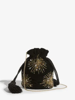 Love & Roses Noir - Pochette en velours avec ornements sequins Outlet