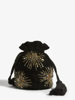 Love & Roses Noir - Pochette en velours avec ornements sequins Outlet