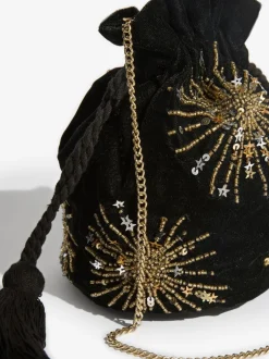 Love & Roses Noir - Pochette en velours avec ornements sequins Outlet