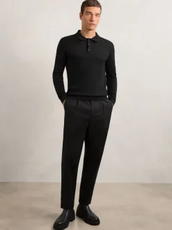 Reiss - Polo Trafford en laine mérinos à manches longues Noir New