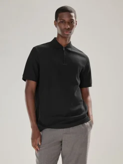 Next Noir - Polo texturé élégant à col zippé Sale