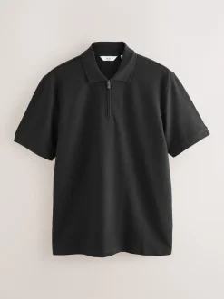 Next Noir - Polo texturé élégant à col zippé Sale