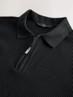 Next Noir - Polo texturé élégant à col zippé Hot