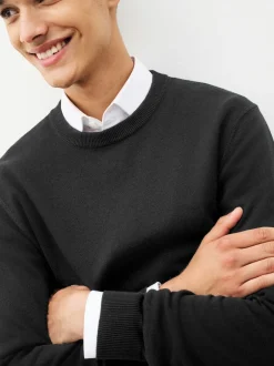 Next Noir - Pull Col rond en pur Coton Coupe classique Hot