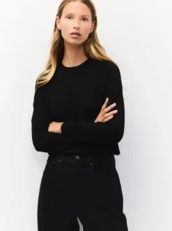 Next - Pull col rond riche en coton au toucher doux Noir Online