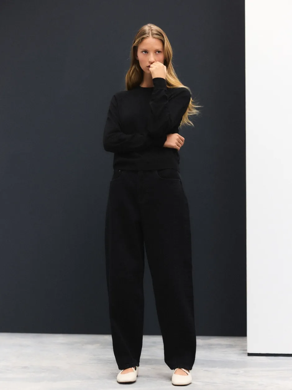 Next - Pull col rond riche en coton au toucher doux Noir Online