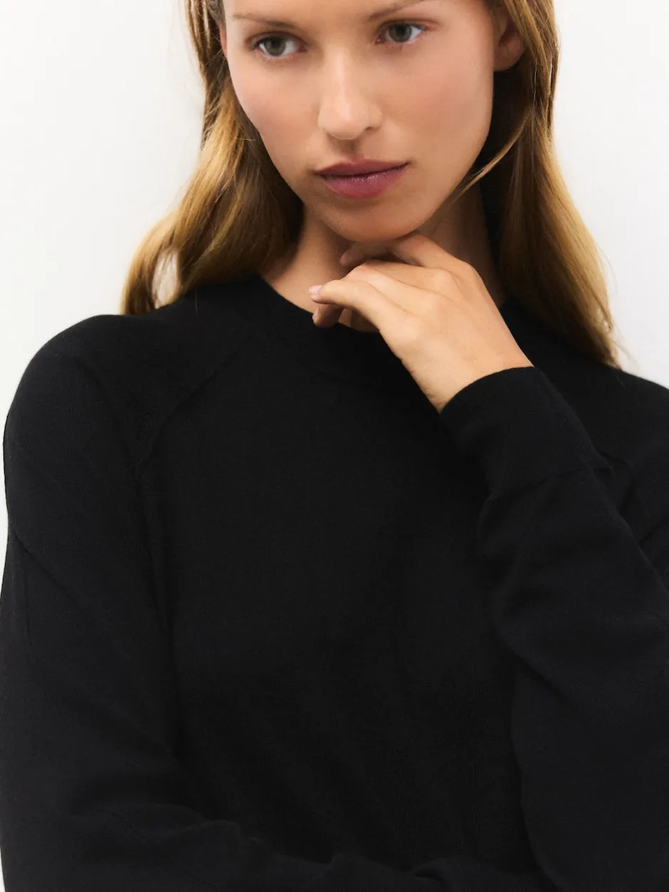 Next - Pull col rond riche en coton au toucher doux Noir Online