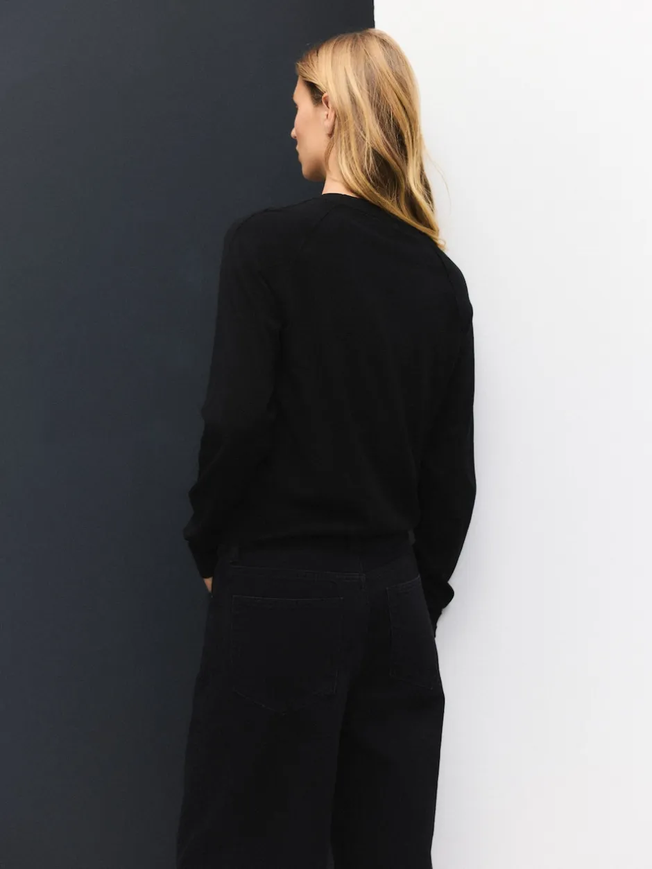 Next - Pull col rond riche en coton au toucher doux Noir Online