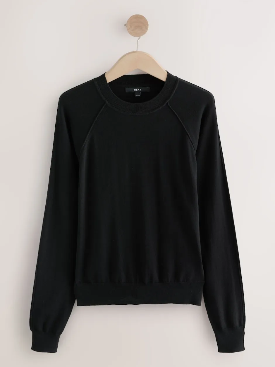 Next - Pull col rond riche en coton au toucher doux Noir Online