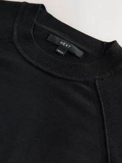 Next - Pull col rond riche en coton au toucher doux Noir Online