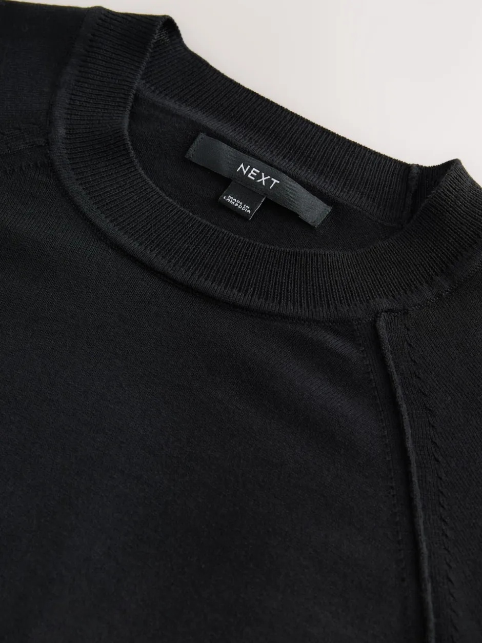 Next - Pull col rond riche en coton au toucher doux Noir Online