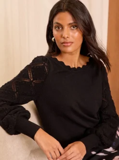 Love & Roses - Pull Bobble Stitch en maille festonnée Noir New