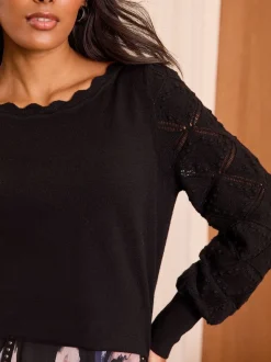 Love & Roses - Pull Bobble Stitch en maille festonnée Noir New