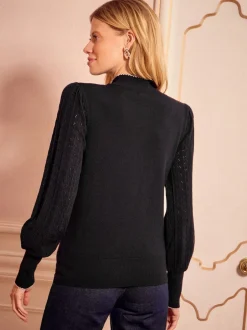 Love & Roses Noir - Pull en maille à col noué Outlet