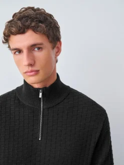 Next Noir - Pull N.premium en coton riche en coton haut de gamme texturé à col zippé Outlet