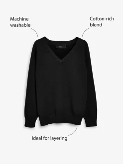 Next - Pull scolaire tricoté à col en V (3-16ans) Noir. Clearance