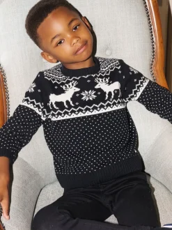 The Little Tailor Noir - Pull motif jacquard renne de Noël enfant Hot