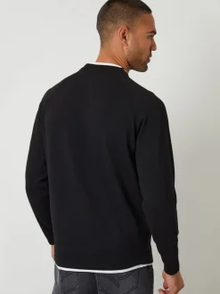 Threadbare Noir - Pull Mock T-shirt texturé en maille à col rond