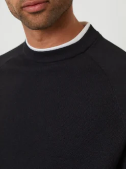 Threadbare Noir - Pull Mock T-shirt texturé en maille à col rond