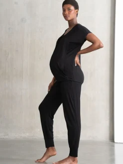 Seraphine Noir - Pyjama de maternité et d’allaitement avec sac à dos et allaitement Ensemble 2 pièces Online