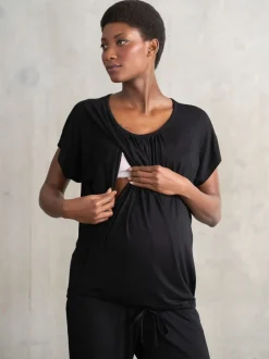 Seraphine Noir - Pyjama de maternité et d’allaitement avec sac à dos et allaitement Ensemble 2 pièces Online
