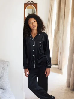 The Little Tailor Noir - Pyjama de Noël boutonné en satin pour enfant New