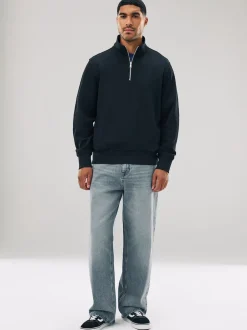 Next - Quart de zip - Sweat-shirt en jersey riche en coton Noir New