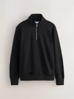 Next - Quart de zip - Sweat-shirt en jersey riche en coton Noir New