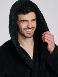 Loungeable Noir - Robe de chambre à capuche Sherpa Hot
