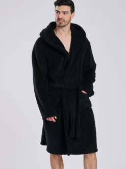 Loungeable Noir - Robe de chambre à capuche Sherpa Hot
