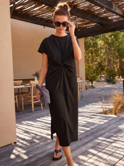 Next Noir - Robe d’été t-shirt à manches courtes torsadée