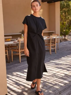 Next Noir - Robe d’été t-shirt à manches courtes torsadée