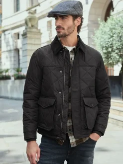 Next Noir - Résistant à la douche Diamond Quilt Corduroy Col Veste Clearance