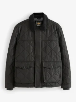 Next Noir - Résistant à la douche Diamond Quilt Corduroy Col Veste Clearance