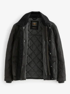 Next Noir - Résistant à la douche Diamond Quilt Corduroy Col Veste Clearance