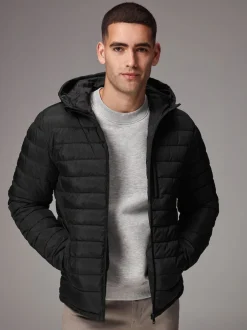 Next Noir - Résistant à la douche Lightweight Hooded Puffer Coat Veste Outlet