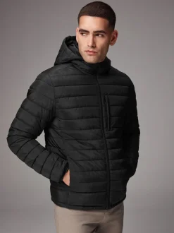 Next Noir - Résistant à la douche Lightweight Hooded Puffer Coat Veste Outlet