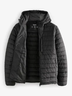 Next Noir - Résistant à la douche Lightweight Hooded Puffer Coat Veste Outlet