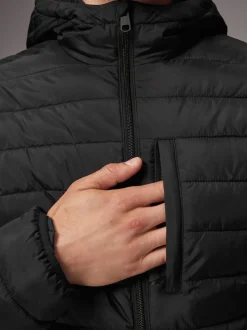 Next Noir - Résistant à la douche Lightweight Hooded Puffer Coat Veste Outlet