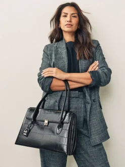 Next Noir - Sac bandoulière effet croco Discount