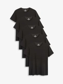 Next Noir - Slim Fit (Slim Fit) - T-shirts de superposition en coton 100 %, lot de 5 Outlet